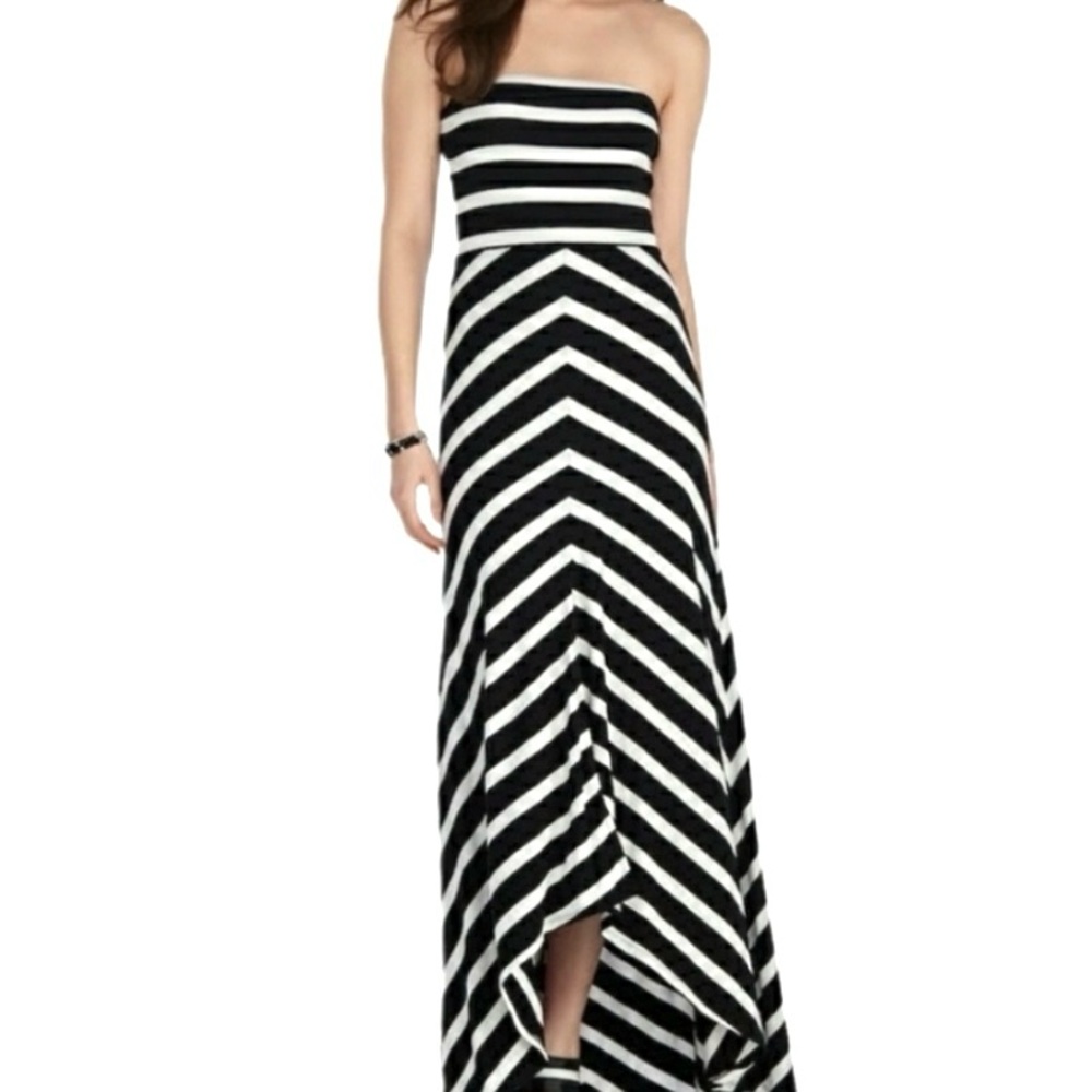 White House Black Market Black and White Striped Maxi Dress